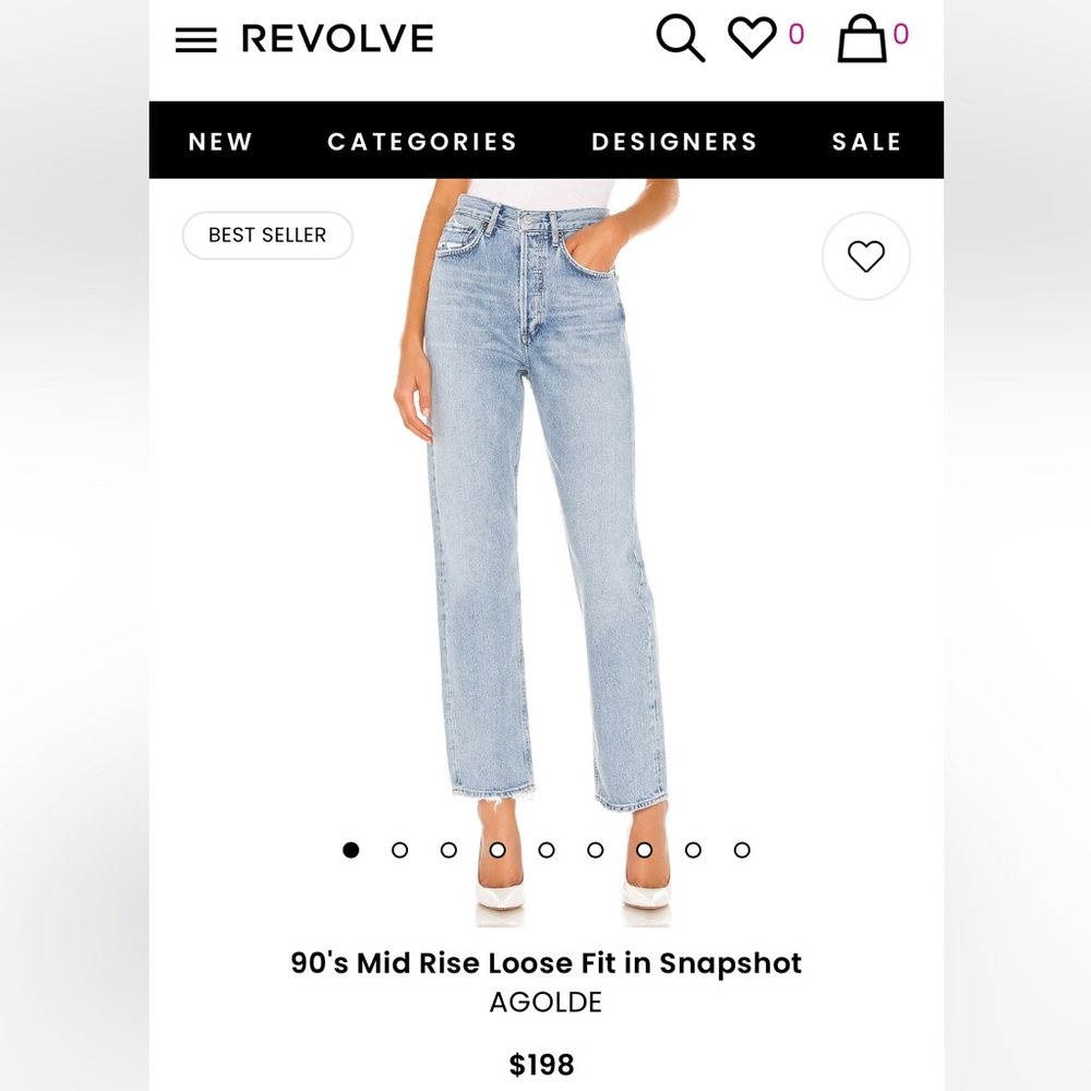 NWT. Agolde 90’s mid rise loose fit in snapshot. Size 25